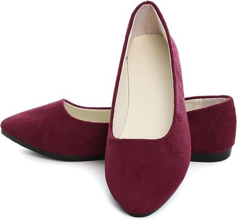 Amazon.com | Dear Time Women Flat Shoes Casual Comfortable Slip on Pointed Toe Ballet Flats Red Wine US 9 | Flats