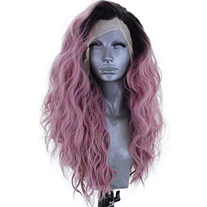 Amazon.com : RONGDUOYI Black Roots Ash Pink Ombre Color Lace Front Wigs for Women Girls 13x4 Free Part Pre Plucked Natural Hairline Synthetic Wig Ombre Pink Cosplay Wigs 24 Inches, 150% Density : Beauty
