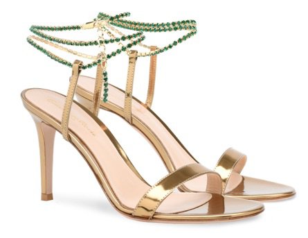 Gold & Green Heeled Sandals