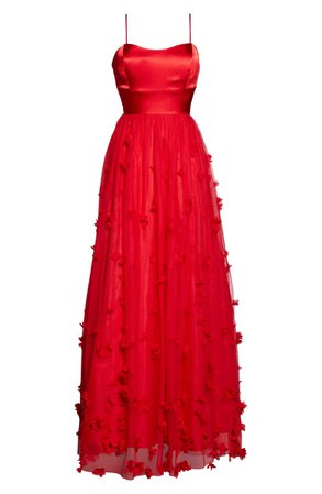 Sequin Hearts 3D Floral Lace-Up Gown | Nordstrom