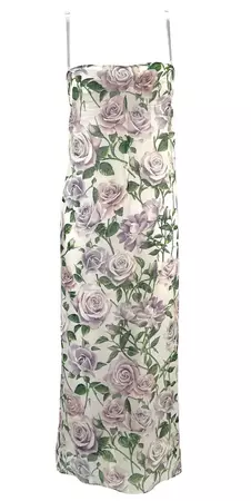 Early 2000s Dolce and Gabbana Sheer Chiffon White Purple Rose Print Overlay Gown For Sale at 1stDibs