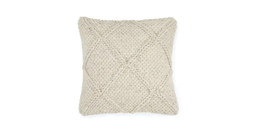 Ivory White Criss Knitted Wool Throw Pillow