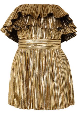Saint Laurent | Strapless plissé-lamé mini dress | NET-A-PORTER.COM