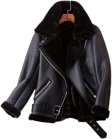 LY VAREY LIN Women's Faux Shearing Moto Jacket Thick Lined Parka Winter Shearling Coat Leather Jacket Black: Amazon.ca: Clothing & Accessories