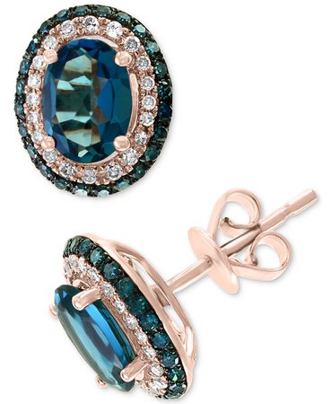 EFFY® 14k Rose Gold London Blue Topaz & Diamond Stud Earrings