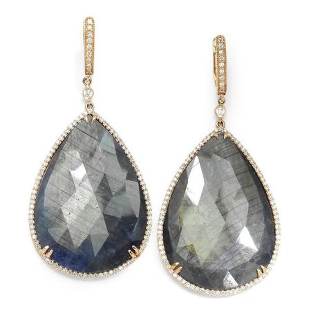Pear Rose Cut Black Sapphire Drop Earrings with Diamonds - Once Upon A Diamond