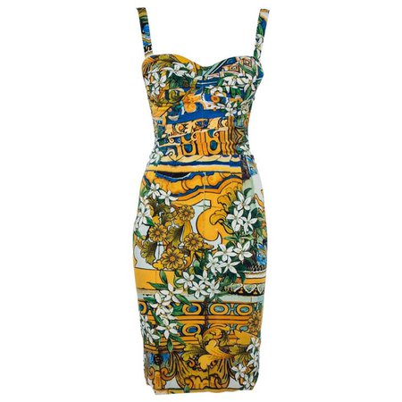Dolce and Gabbana Multicolor Floral Print Silk Sleeveless Dress S For Sale at 1stDibs