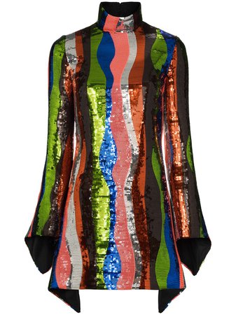 Shop multicolour Halpern squiggle stripe sequin mini dress with Express Delivery - Farfetch