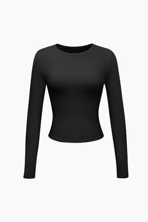 Solid Round Neck Long Sleeve Top – Micas