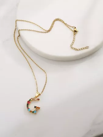 18K Gold Plated Zircon Letter Charm Necklace | SHEIN USA