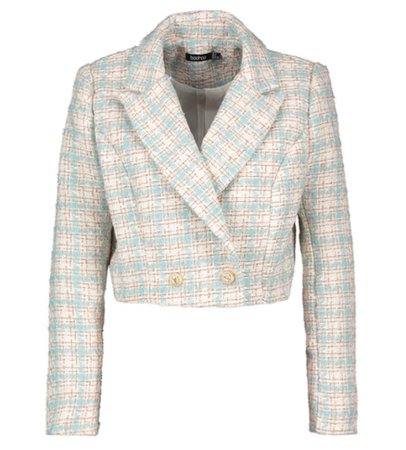 Boucle Checked Gold Button Cropped Blazer