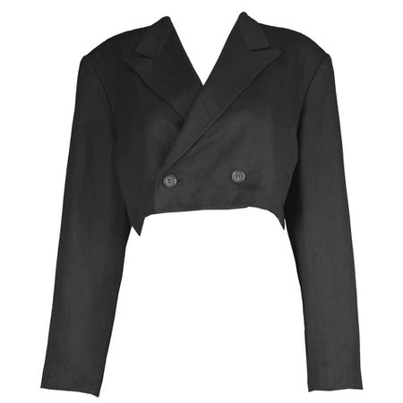 Yohji Yamamoto Black Wool Cropped Women's Blazer Jacket, 1980s For Sale at 1stdibs