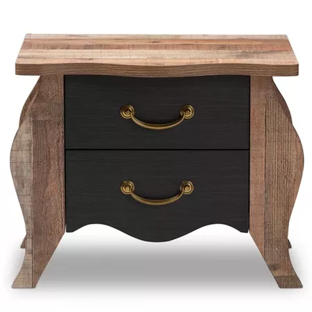 Romilly Country Cottage Farmhouse Oak Finished Wood 2 Drawer Nightstand Black/Brown - Baxton Studio : Target