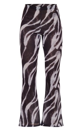 Black Zebra Print Knit Flare Trousers | PrettyLittleThing USA