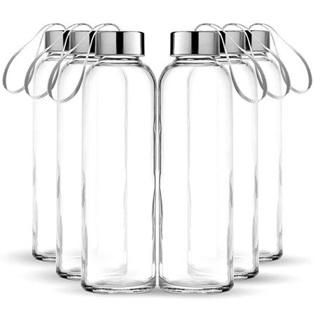 Chef's Star Glass Water Bottle 6 Pack 18oz Bottles for Beverages and Juicer Use Stainless Steel Leak Proof Caps with Carrying Loop - Including 6 Black Nylon Protection Sleeve, Sports Water Bottles - Amazon Canada