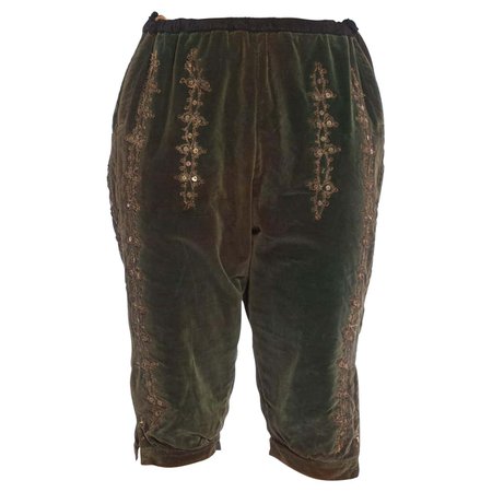 Victorian Green Cotton Velvet Rare Men's Antique Theatrical Pants With Metallic For Sale at 1stDibs