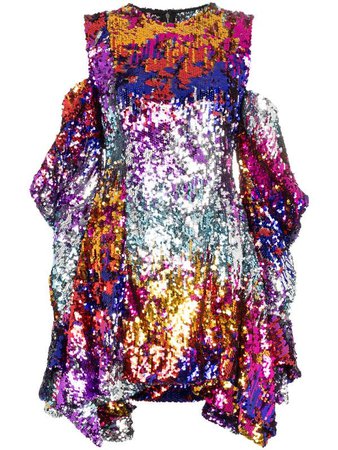 HALPERN sequinned cold shoulder mini dress