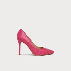 Fern Pink Croc Effect Pointed Toe Courts | Shoes | L.K.Bennett