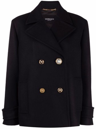 Versace crystal Medusa-button double-breasted peacoat