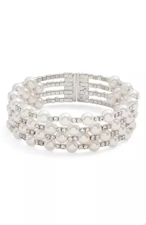 CRISTABELLE Crystal & Imitation Pearl Cuff Bracelet | Nordstrom