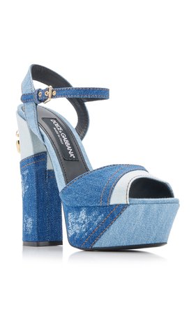 Keira Patchwork Denim Platform Sandals By Dolce & Gabbana | Moda Operandi