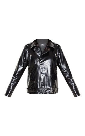 Black Oversized Pu Biker Jacket | PrettyLittleThing USA