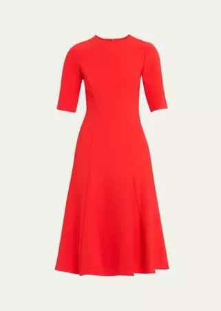 Carolina Herrera Godet Midi Dress with Front Seam Detail - Bergdorf Goodman