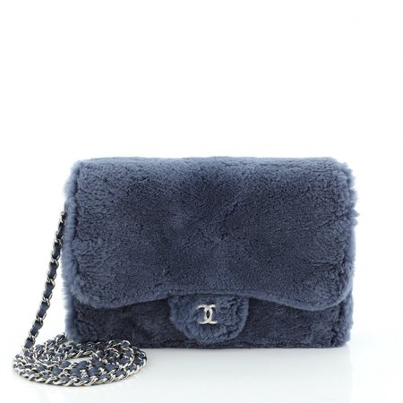 Wallet on chain handbag Chanel Blue in Fur - 10120900
