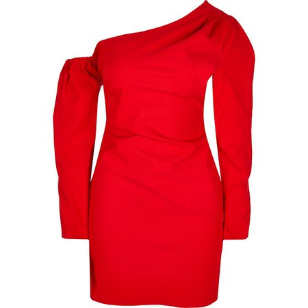 Red one shoulder bodycon mini dress | River Island