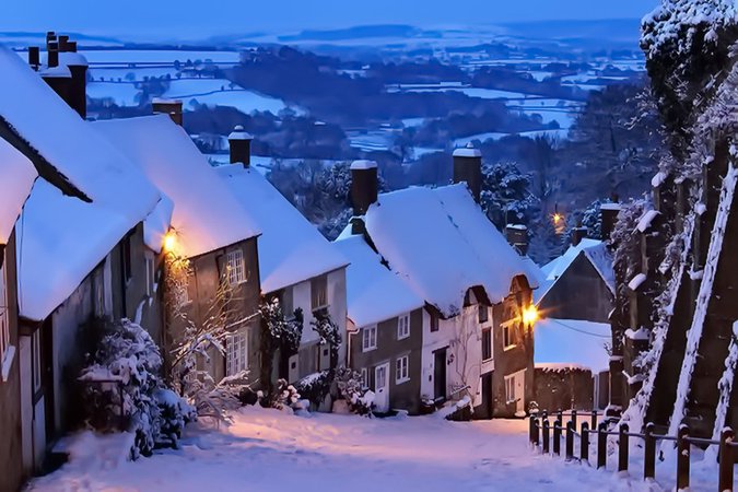 Snow night village