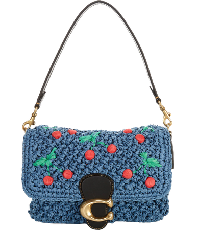 COACH - Tabby Cherry Embroidered Straw Shoulder Bag