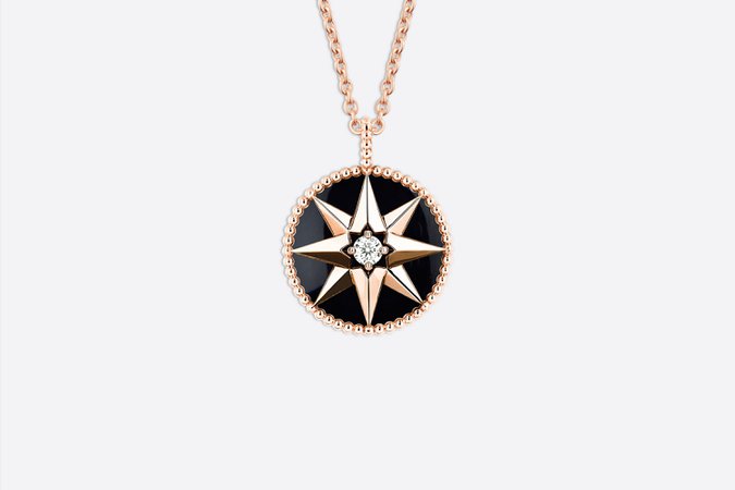 Rose des vents medallion necklace, 18k pink gold, diamond and onyx - Jewellery - Women's Fashion | DIOR