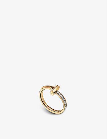 TIFFANY & CO - Tiffany T T1 Narrow 18ct yellow-gold and 0.08ct diamond ring | Selfridges.com