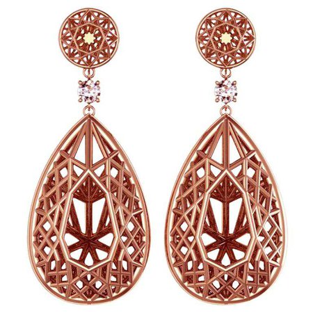 Sayaka Yamamoto and Sparkles 18 Karat Rose Gold and Diamond Earrings For Sale at 1stdibs