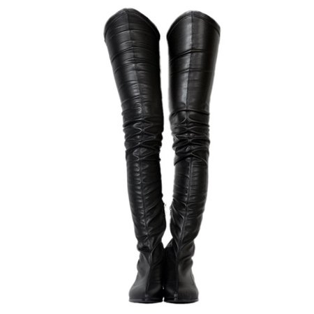 Faux Leather Pointed Toe Plain Women's Black Thigh High Boots : Tidebuy.com