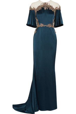 Marchesa | Embellished tulle-trimmed silk-satin gown | NET-A-PORTER.COM
