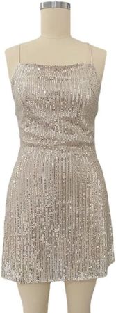 Amazon.com: Women's Sexy Glitter Sequin Sleeveless Spaghetti Straps Bodycon Mini Club Dress : Clothing, Shoes & Jewelry