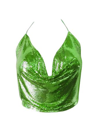 Green Cowl Neck Sequin Crop Top