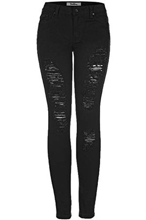 2LUV Women's Distressed Skinny Jeans Black 1 at Amazon Women's Jeans store