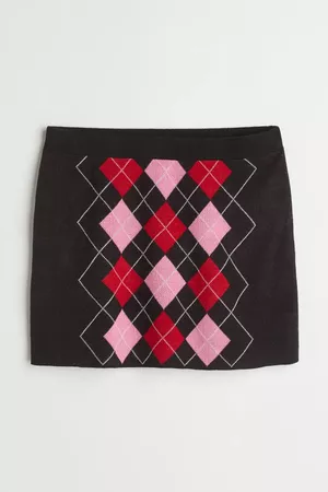 H&M+ Knit Skirt - Black/argyle pattern - Ladies | H&M US