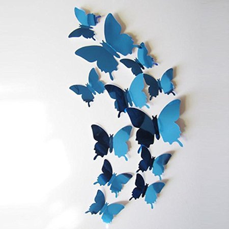 Amazon.com: Fullkang 12 pcs Decal Butterflies 3D Mirror Wall Stickers Wall Art Home Decors (Silver): Home & Kitchen