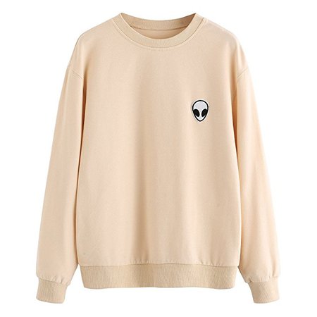 SweatyRocks Women's Sweatshirt Alien Patch Drop Shoulder Long Sleeve Shirt Tops Apricot L at Amazon Women’s Clothing store:
