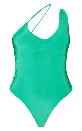 Bright Green Slinky Asymmetric Strap Bodysuit | PrettyLittleThing USA
