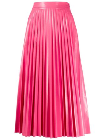 Pink Mm6 Maison Margiela Glossy-Effect Pleated Midi Skirt | Farfetch.com