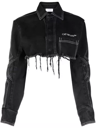 Off-White logo-embroidered Cropped Denim Jacket - Farfetch