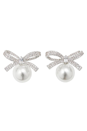 pearl earrings with diamond bows