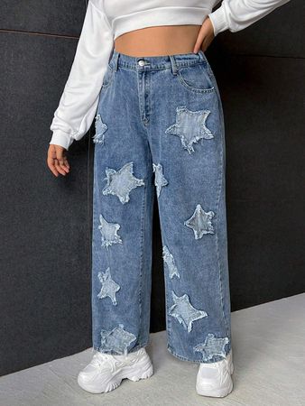 Star Pattern Wide Leg Jeans