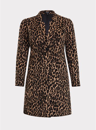 Leopard Print Woolen Car Coat - Plus Size | Torrid