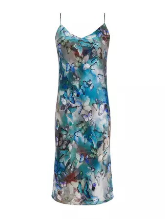 L'AGENCE - Jodie Silk Slip Dress in Multi Butterfly Cloud