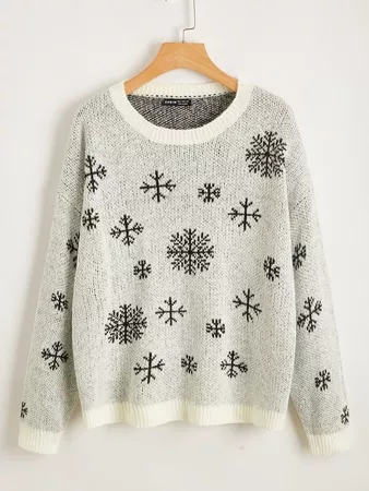 Drop Shoulder Snow Sweater | SHEIN USA grey